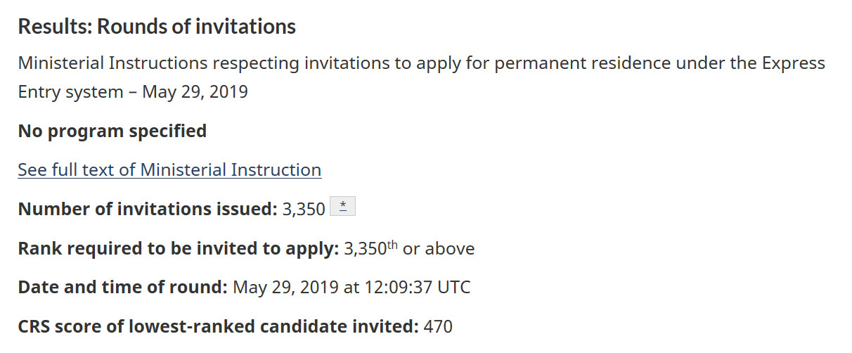 联邦技术移民EE快速通道19年5月29日筛选分数