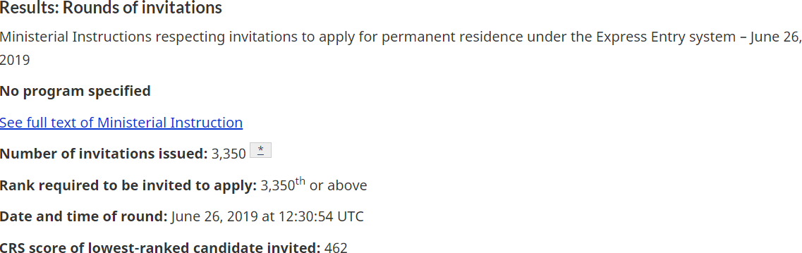 加拿大联邦技术移民EE快速通道19年6月26日筛选分数