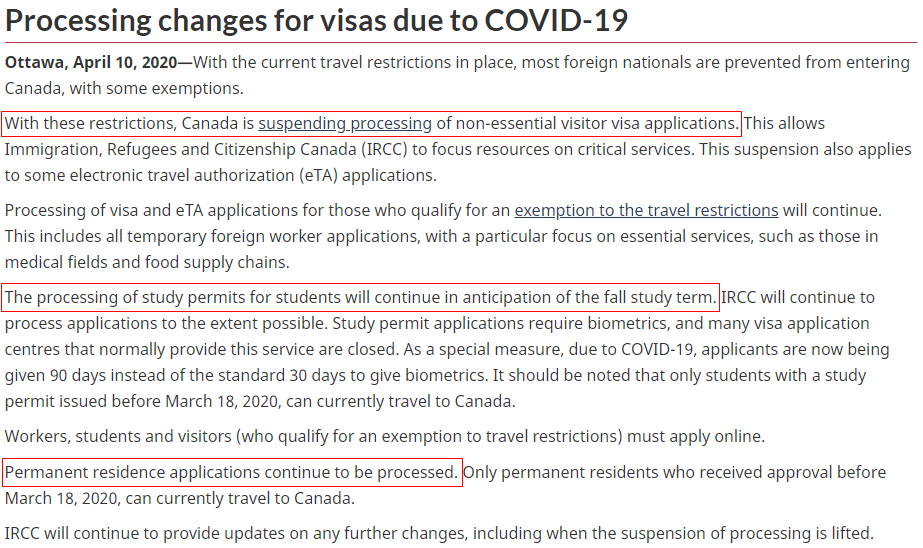 重要通知：4月10日加拿大暂停旅游签证申请！