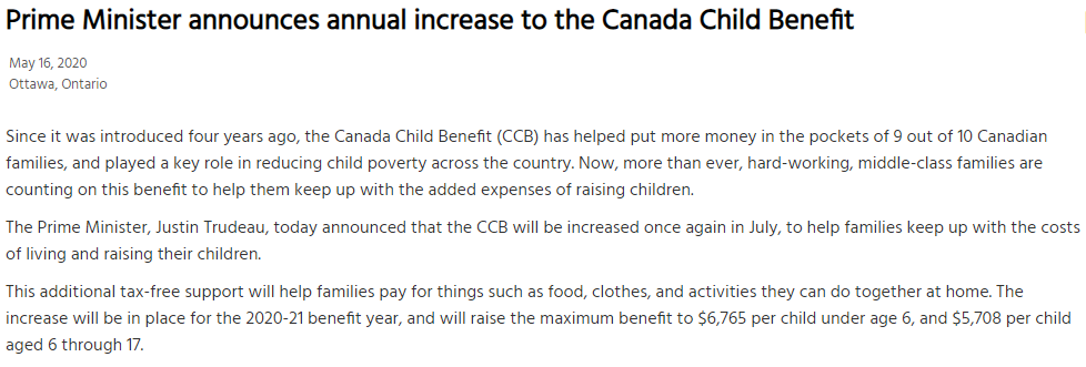 加拿大儿童福利金上调