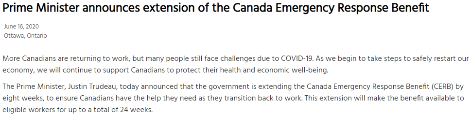 加拿大延长紧急福利金(CERB)救济