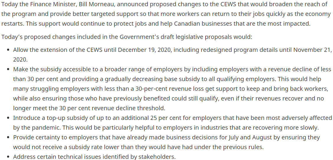 加拿大延长紧急工资补贴(CEWS)至12月底