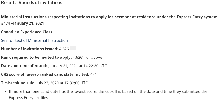 加拿大联邦技术移民EE快速通道2021年1月21日筛选分数